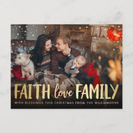 Red Plaid & Gold Faith Liefde Familie Kerstmis Fot Feestdagenkaart