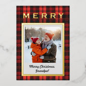 Red Plaid Gold Grandpa Photo Cozy But Elegant Folie Feestdagenkaart (Voorkant)