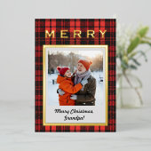 Red Plaid Gold Grandpa Photo Cozy But Elegant Folie Feestdagenkaart (Staand Voorkant)