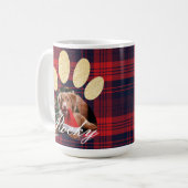 Red Plaid & Gold Pet Paw Print Foto & Sneeuwvlokke Koffiemok (Voorkant links)