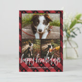 Red Plaid Happy Howlidays Hond Fotocollage Feestdagenkaart (Staand voorkant)