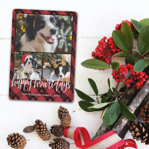 Red Plaid Happy Howlidays Hond Fotocollage Feestdagenkaart