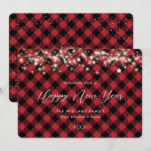 Red Plaid Happy New Year Kaart (Voorkant / Achterkant)