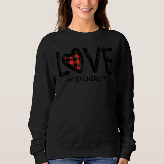 Red Plaid Heart Teacher Life Love Cute Valentines  Trui (Voorkant)