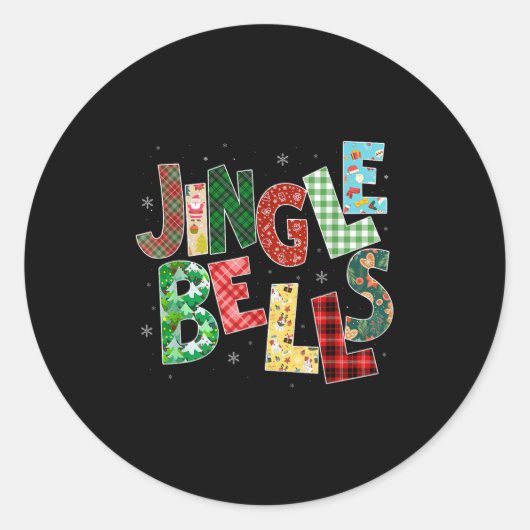 Red Plaid Jingle Bells Christmas Matching Family P Ronde Sticker (Voorkant)