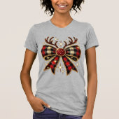Red Plaid Kerstmis Rendier Bow-Coquette Bow T-shirt (Voorkant)
