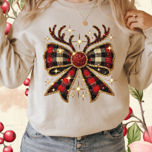 Red Plaid Kerstmis Rendier Bow-Coquette Bow T-shirt