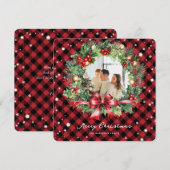 Red Plaid Krans Sterren Foto Vrolijk Kerstfeest Ka Feestdagenkaart (Voorkant / Achterkant)