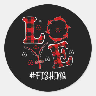 Red Plaid Leopard Love Fishing Hearts Valentine's Ronde Sticker