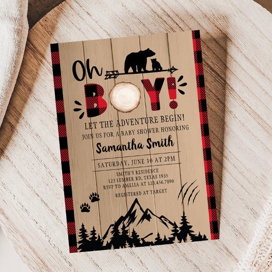 Red Plaid Lumberjack Baby shower Kaart