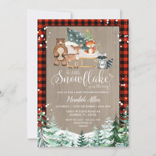 Red Plaid Lumberjack Snowflake Baby shower Kaart (Voorkant)