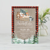 Red Plaid Lumberjack Snowflake Baby shower Kaart (Staand voorkant)