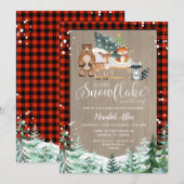 Red Plaid Lumberjack Snowflake Baby shower Kaart (Voorkant / Achterkant)