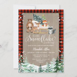 Red Plaid Lumberjack Snowflake Baby shower Kaart
