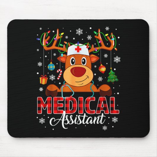 Red Plaid Medical Istant Nurse Reindeer Christmas  Muismat (Voorkant)