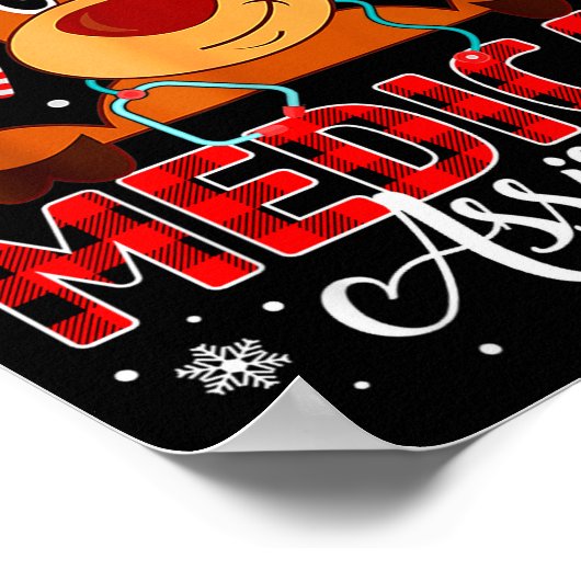 Red Plaid Medical Istant Nurse Reindeer Christmas  Poster (Hoek)