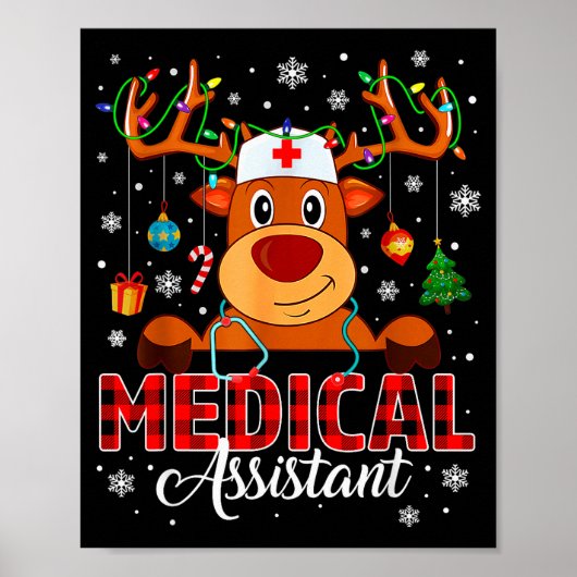 Red Plaid Medical Istant Nurse Reindeer Christmas  Poster (Voorkant)