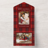 Red Plaid Merry Christmas 1 Foto All In One Uitnodiging (Binnen)