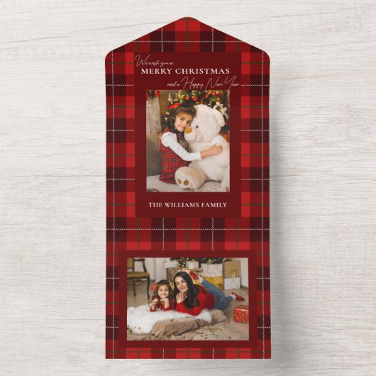 Red Plaid Merry Christmas 1 Foto All In One Uitnodiging (Binnen)