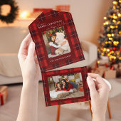 Red Plaid Merry Christmas 1 Foto All In One Uitnodiging