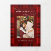 Red Plaid Merry Christmas 1 Foto Drieluik Kaart (Cover)