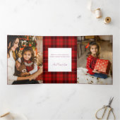 Red Plaid Merry Christmas 1 Foto Drieluik Kaart (Binnen)