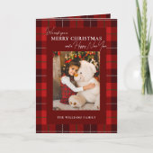Red Plaid Merry Christmas 1 Foto Feestdagen Kaart (Voorkant)