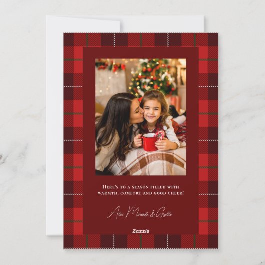 Red Plaid Merry Christmas 1 Foto Feestdagenkaart (Achterkant)