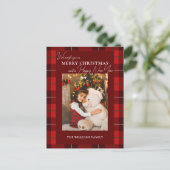 Red Plaid Merry Christmas 1 Foto Feestdagenkaart (Staand voorkant)