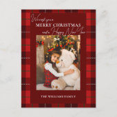 Red Plaid Merry Christmas 1 Foto Feestdagenkaart (Voorkant)