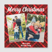 Red Plaid Merry Christmas 2 Fotomagneet Kaart (Voorkant)