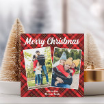 Red Plaid Merry Christmas 2 Fotomagneet Kaart<br><div class="desc">Een klassiek rood geplakt tartan patroon achter uw 2 vakantie verticale familie fotocollage voor een feestelijke,  traditionele Merry Christmas magnetische kaart. Eenvoudige en mooie kerstmagneten die twee foto's bevatten.</div>