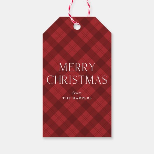 Red Plaid Merry Christmas  Cadeaulabel (Voorkant)