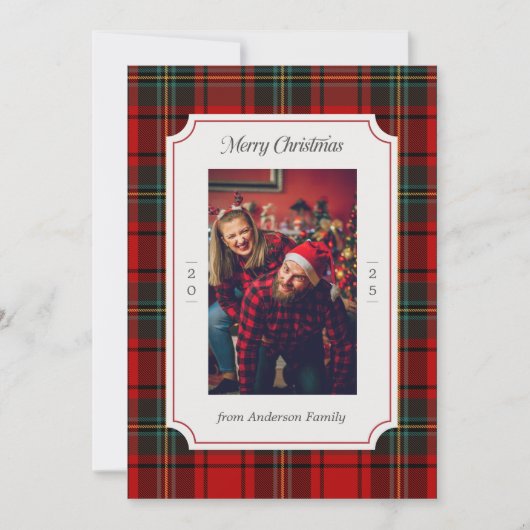 Red Plaid Merry Christmas Holiday Kaart (Voorkant)