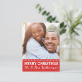 Red Plaid Merry Christmas Mr. & Mrs Foto Briefkaar Feestdagenkaart (Staand voorkant)
