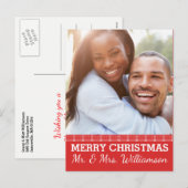 Red Plaid Merry Christmas Mr. & Mrs Foto Briefkaar Feestdagenkaart (Voorkant / Achterkant)