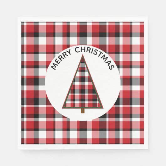 Red Plaid Merry Christmas Paper servetten (Voorkant)