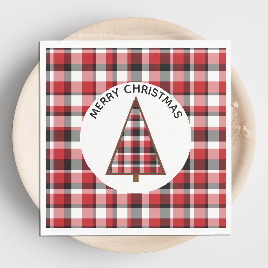 Red Plaid Merry Christmas Paper servetten