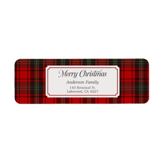 Red Plaid Merry Christmas Return Address Label (Voorkant)