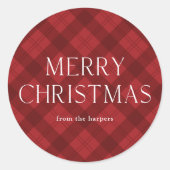 Red Plaid Merry Christmas  Ronde Sticker (Voorkant)