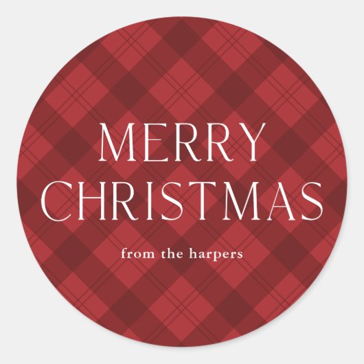 Red Plaid Merry Christmas  Ronde Sticker (Voorkant)