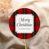 Red Plaid Merry Christmas Ronde Sticker