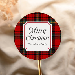 Red Plaid Merry Christmas Ronde Sticker