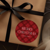 Red Plaid Merry Christmas  Ronde Sticker