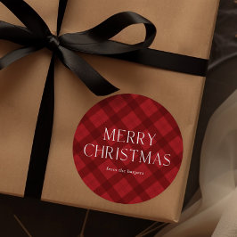 Red Plaid Merry Christmas  Ronde Sticker