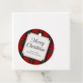 Red Plaid Merry Christmas Round Bedankjes Labels (In situ)
