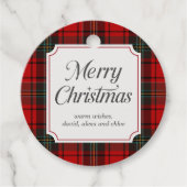 Red Plaid Merry Christmas Round Bedankjes Labels (Voorkant)