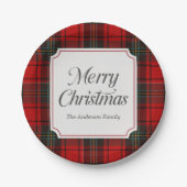Red Plaid Merry Christmas Round Papieren Bordje (Voorkant)