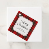 Red Plaid Merry Christmas Square Bedankjes Labels (In situ)
