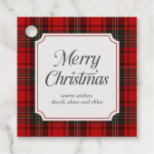 Red Plaid Merry Christmas Square Bedankjes Labels (Voorkant)